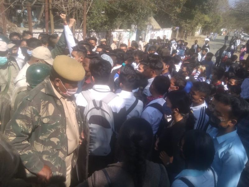 Protesting students clash with police in Imphal on Monday.